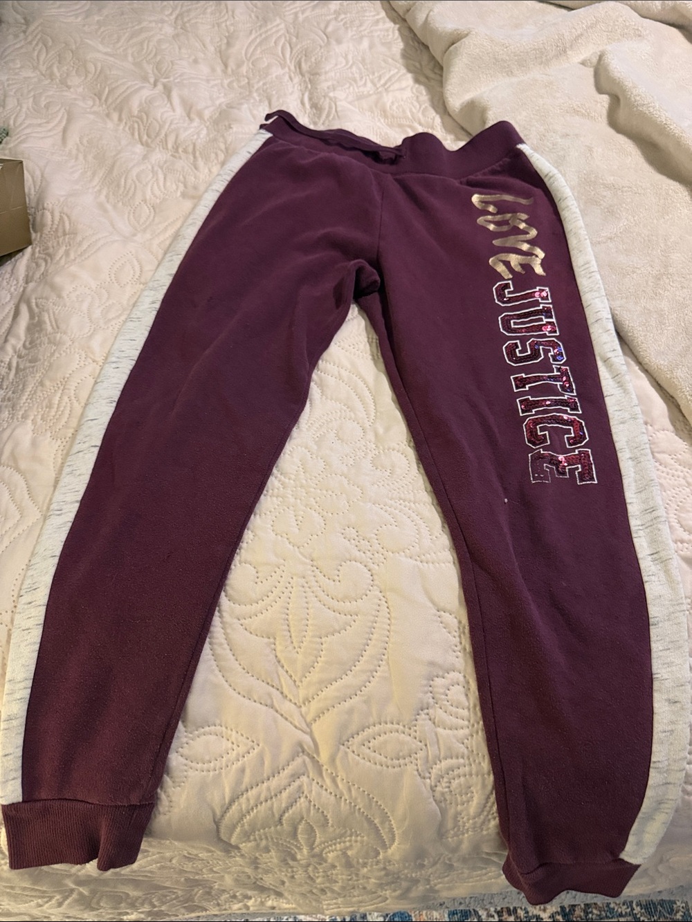 Justice Girls' Maroon Sweatpants with White Side Stripe